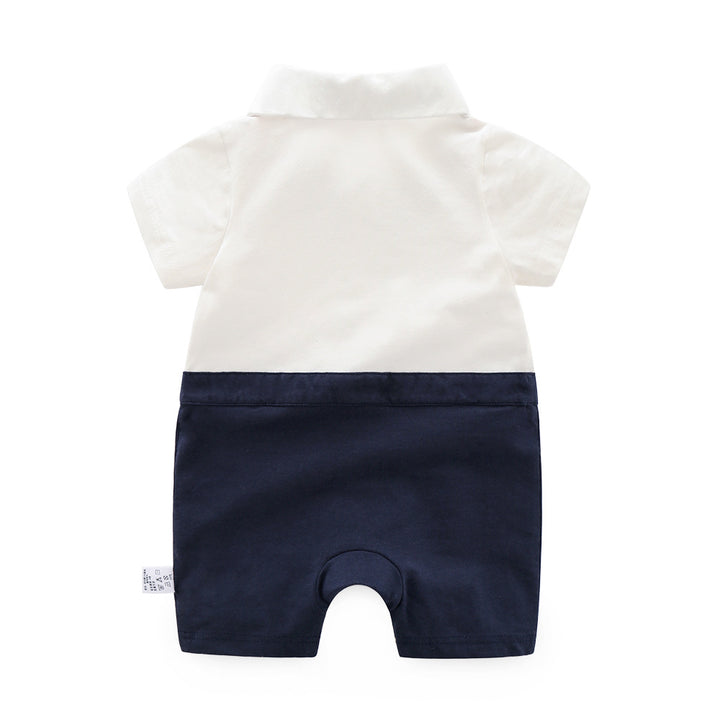 Navy Blue Infants Boys Cotton Rompers With Aattached Bow
