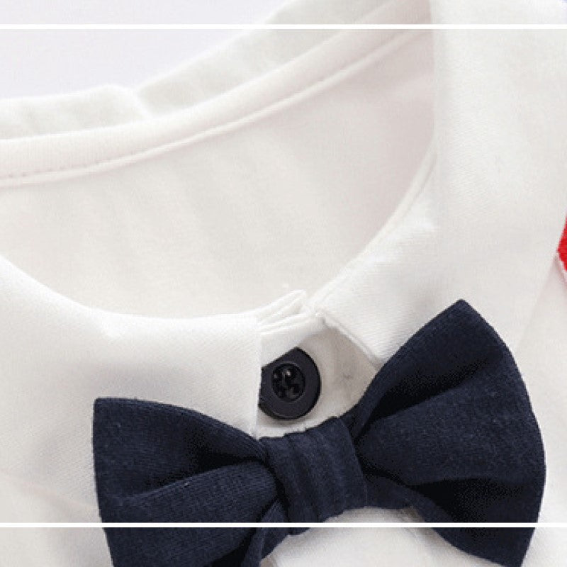 Navy Blue Infants Boys Cotton Rompers With Aattached Bow