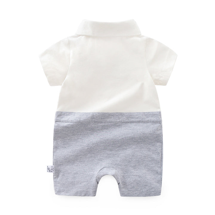 Grey & White Infant Boys Striped Shirt Collar Cotton Romper