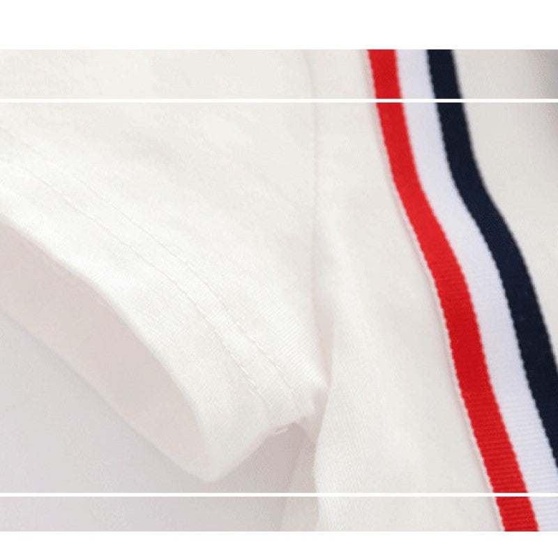 Grey & White Infant Boys Striped Shirt Collar Cotton Romper