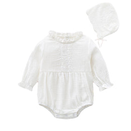 White Infant Girls Cotton Bodysuit & Headcover