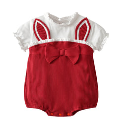 Infants Girls Red Self Design Cotton Bodysuit