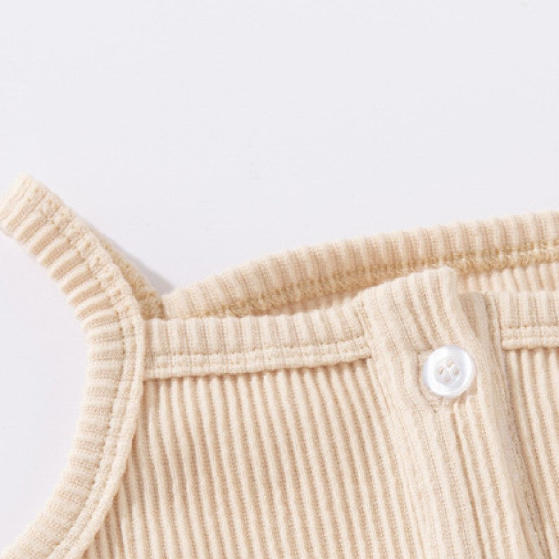 Infants Beige Striped Cotton Rompers