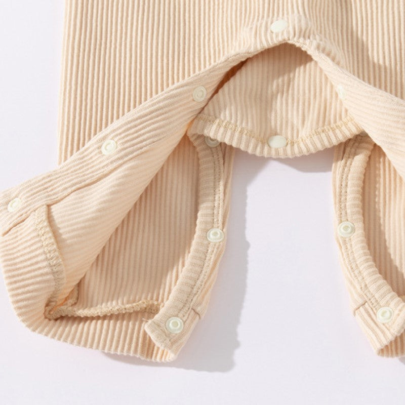 Infants Beige Striped Cotton Rompers