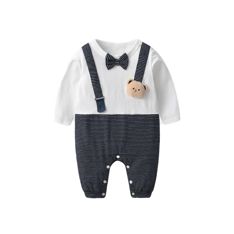 Infants Boys White & Black Striped Cotton Rompers