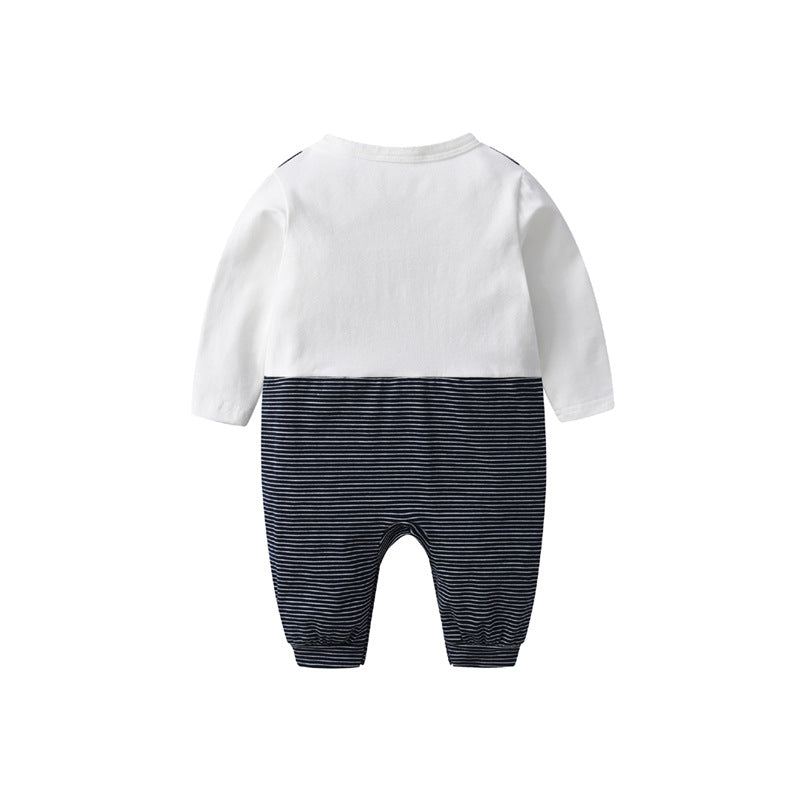 Infants Boys White & Black Striped Cotton Rompers