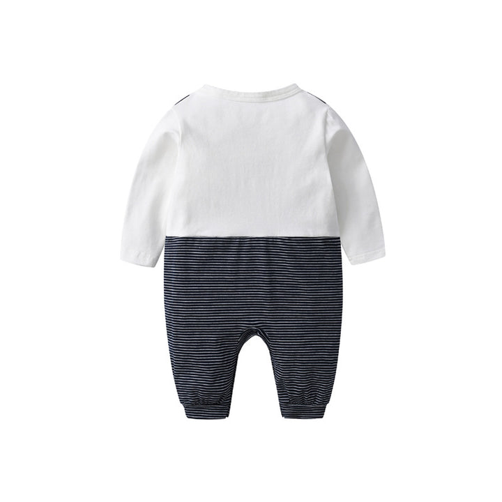 Infants Boys White & Black Striped Cotton Rompers