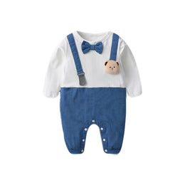 Infant Boys Blue Striped Cotton Rompers