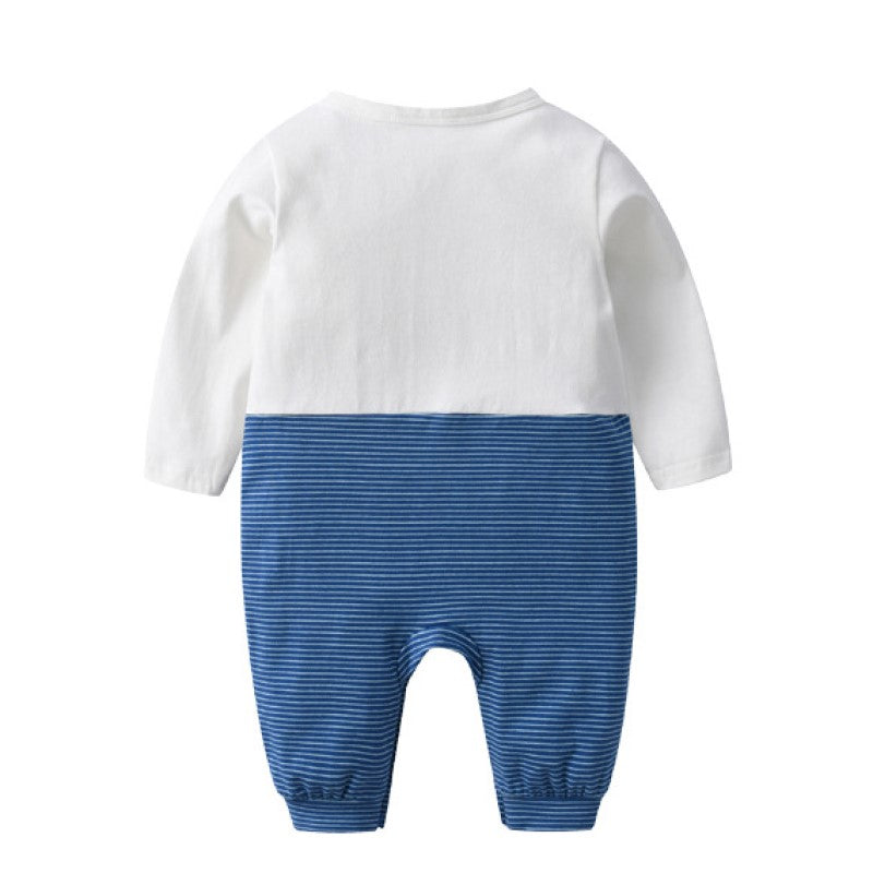 Infant Boys Blue Striped Cotton Rompers