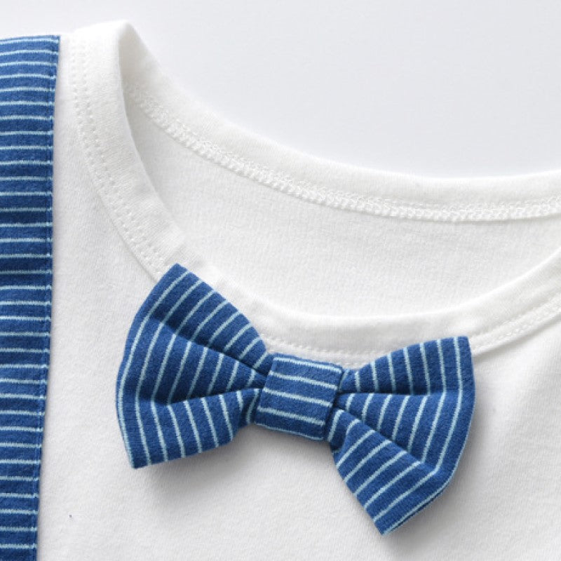 Infant Boys Blue Striped Cotton Rompers