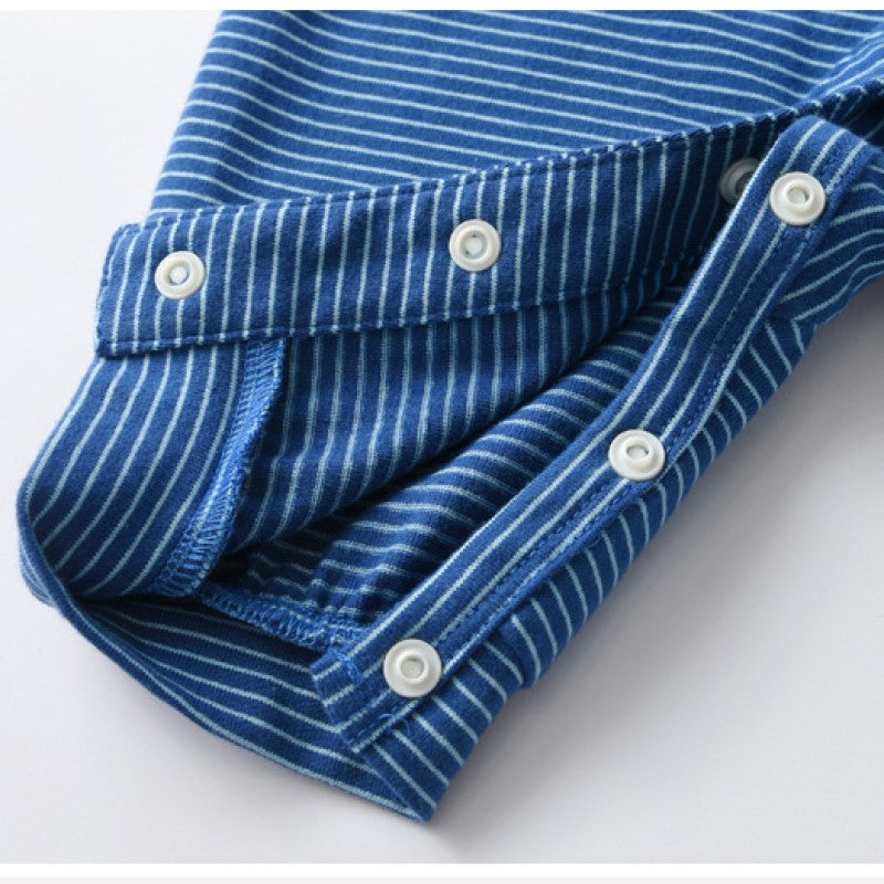 Infant Boys Blue Striped Cotton Rompers