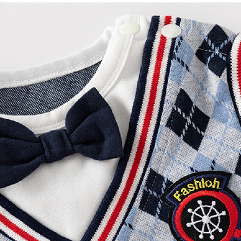 Infants Boys Checked Cotton Rompers
