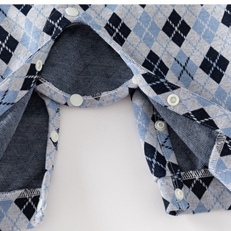 Infants Boys Checked Cotton Rompers