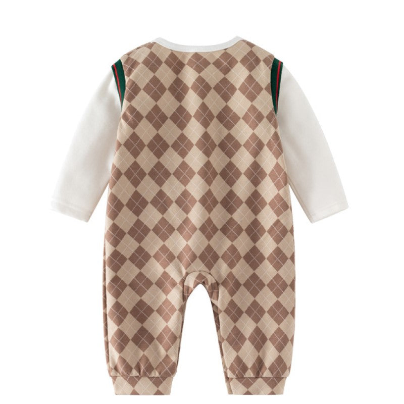 Infants Boys Khaki Checked Cotton Rompers