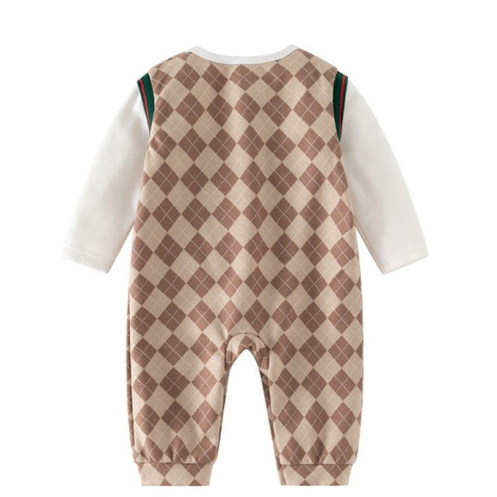 Infants Boys Khaki Checked Cotton Rompers