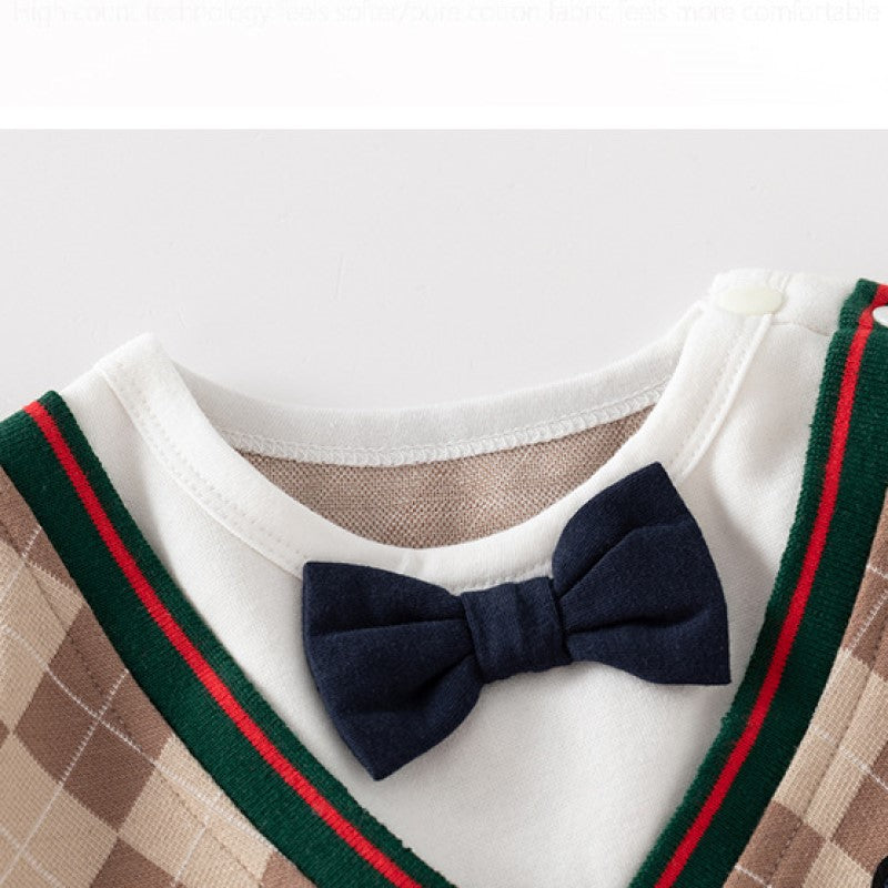 Infants Boys Khaki Checked Cotton Rompers