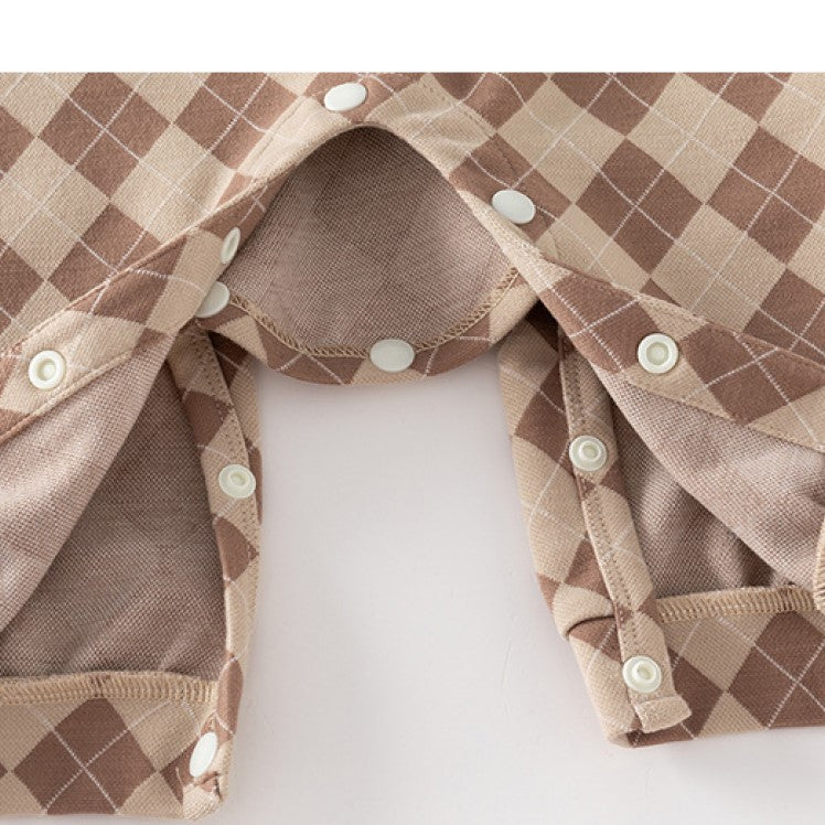 Infants Boys Khaki Checked Cotton Rompers