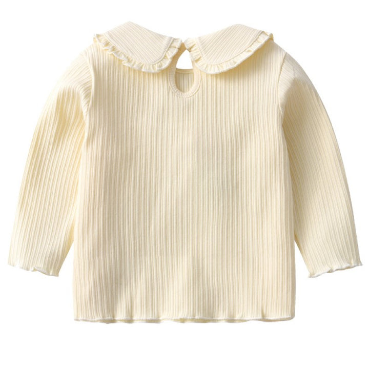 Girls Beige Floral Peter Pan Collar Cotton Top