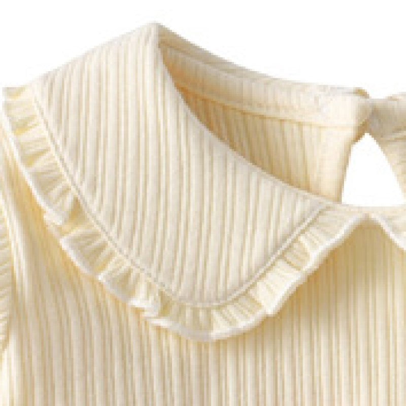 Girls Beige Floral Peter Pan Collar Cotton Top
