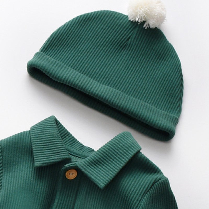 Kids Green Striped Pure Cotton Bodysuit with Pyjamas