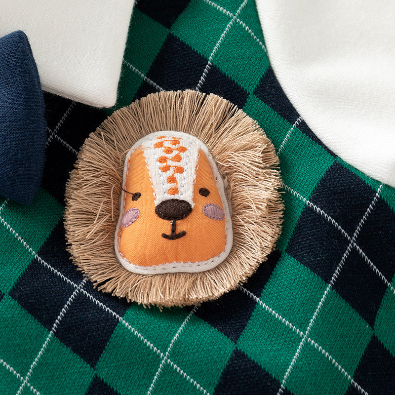 Infant Boys Green & White Checked Cotton Rompers