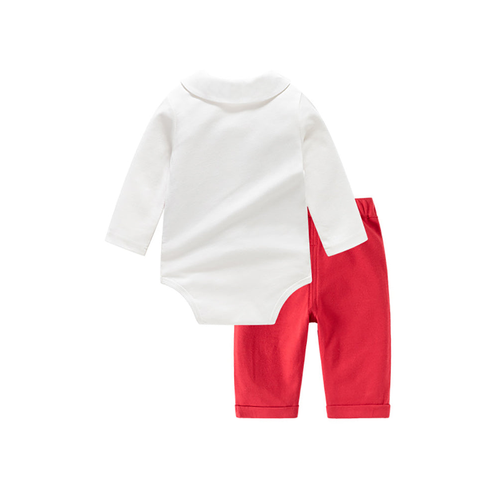 Boys Shirt Collar Long Sleeves Romper With Trouser With Waistcoat