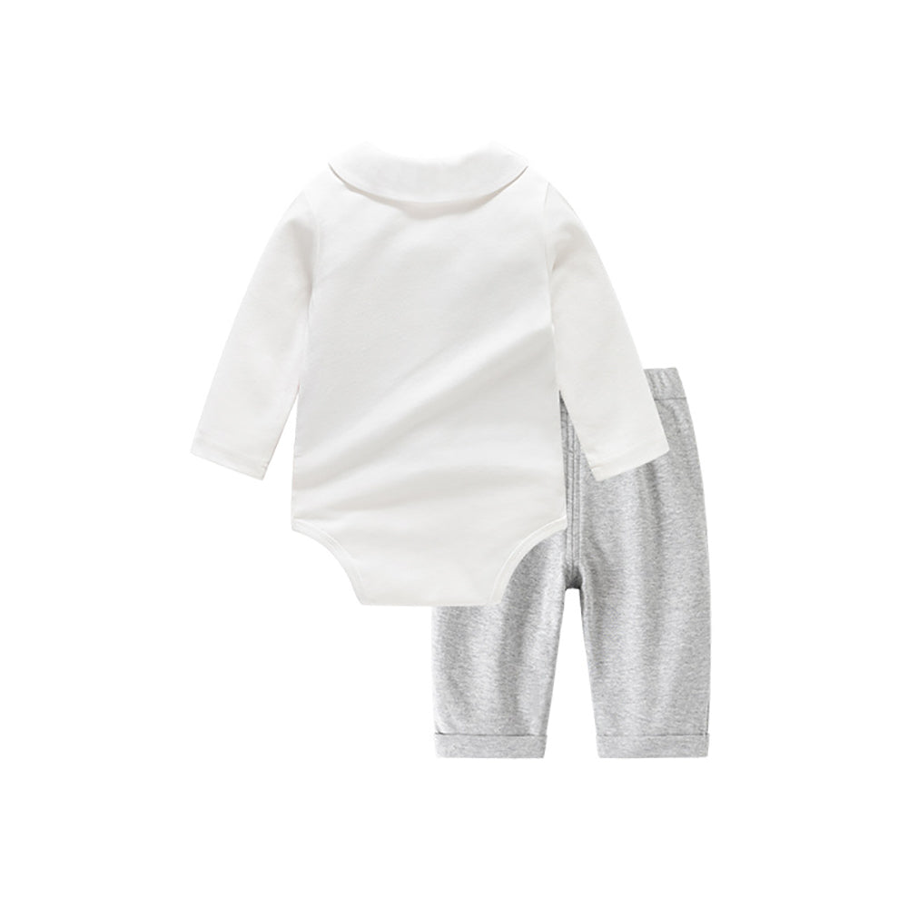 Boys Shirt Collar Long Sleeves Romper With Trouser With Waistcoat