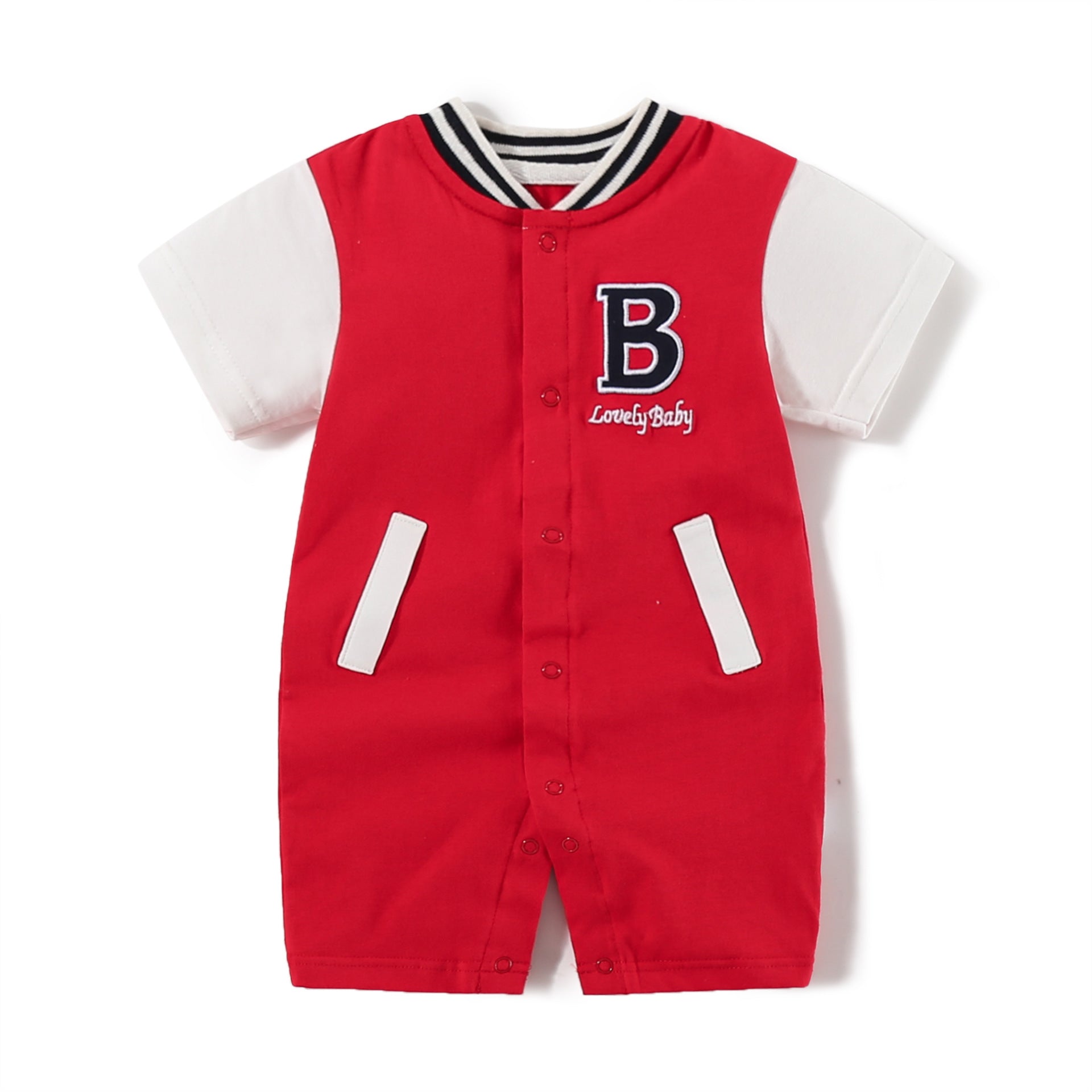 Infant Boys Red Printed Cotton Rompers