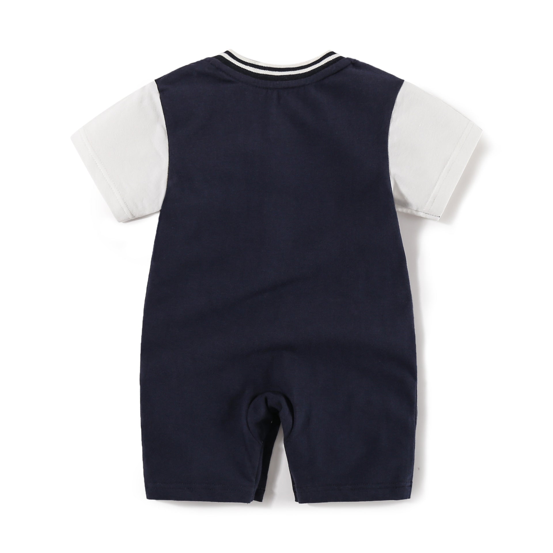 Infant Boys Navy Blue Mandarin Collar Cotton Rompers