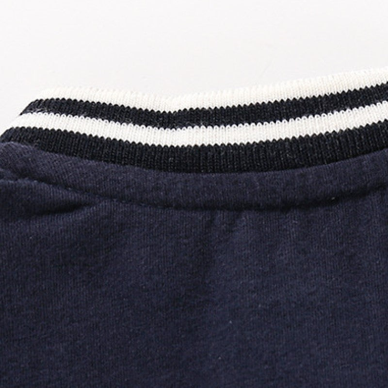 Infant Boys Navy Blue Mandarin Collar Cotton Rompers