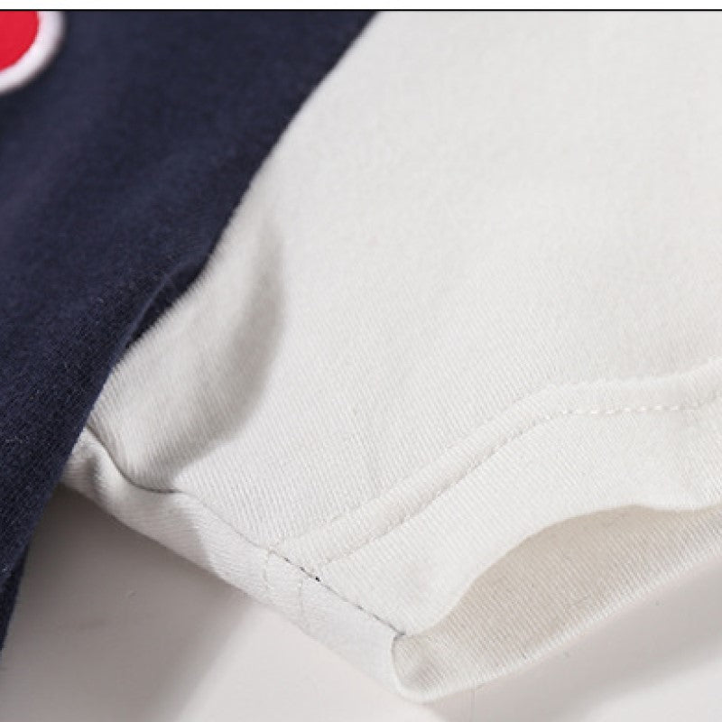 Infant Boys Navy Blue Mandarin Collar Cotton Rompers