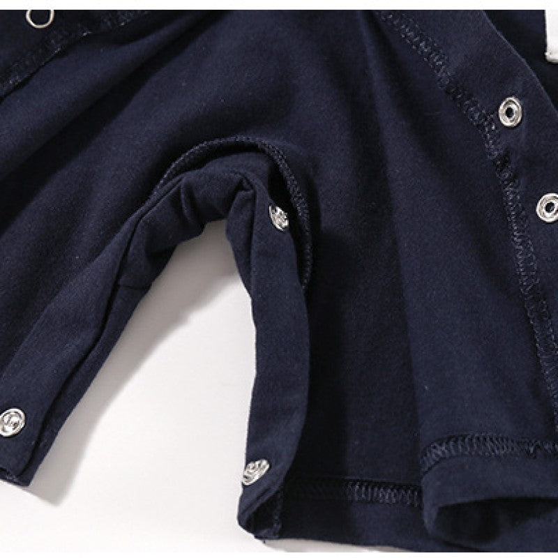 Infant Boys Navy Blue Mandarin Collar Cotton Rompers