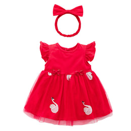 Girls Flared Sleeve Applique Net A-Line Midi Dress