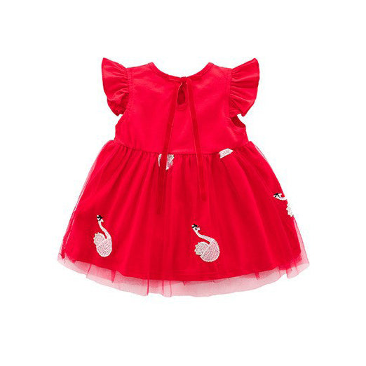 Girls Flared Sleeve Applique Net A-Line Midi Dress