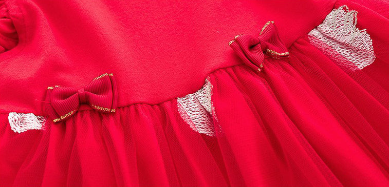 Girls Flared Sleeve Applique Net A-Line Midi Dress