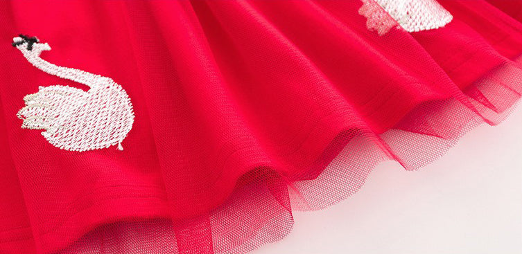 Girls Flared Sleeve Applique Net A-Line Midi Dress