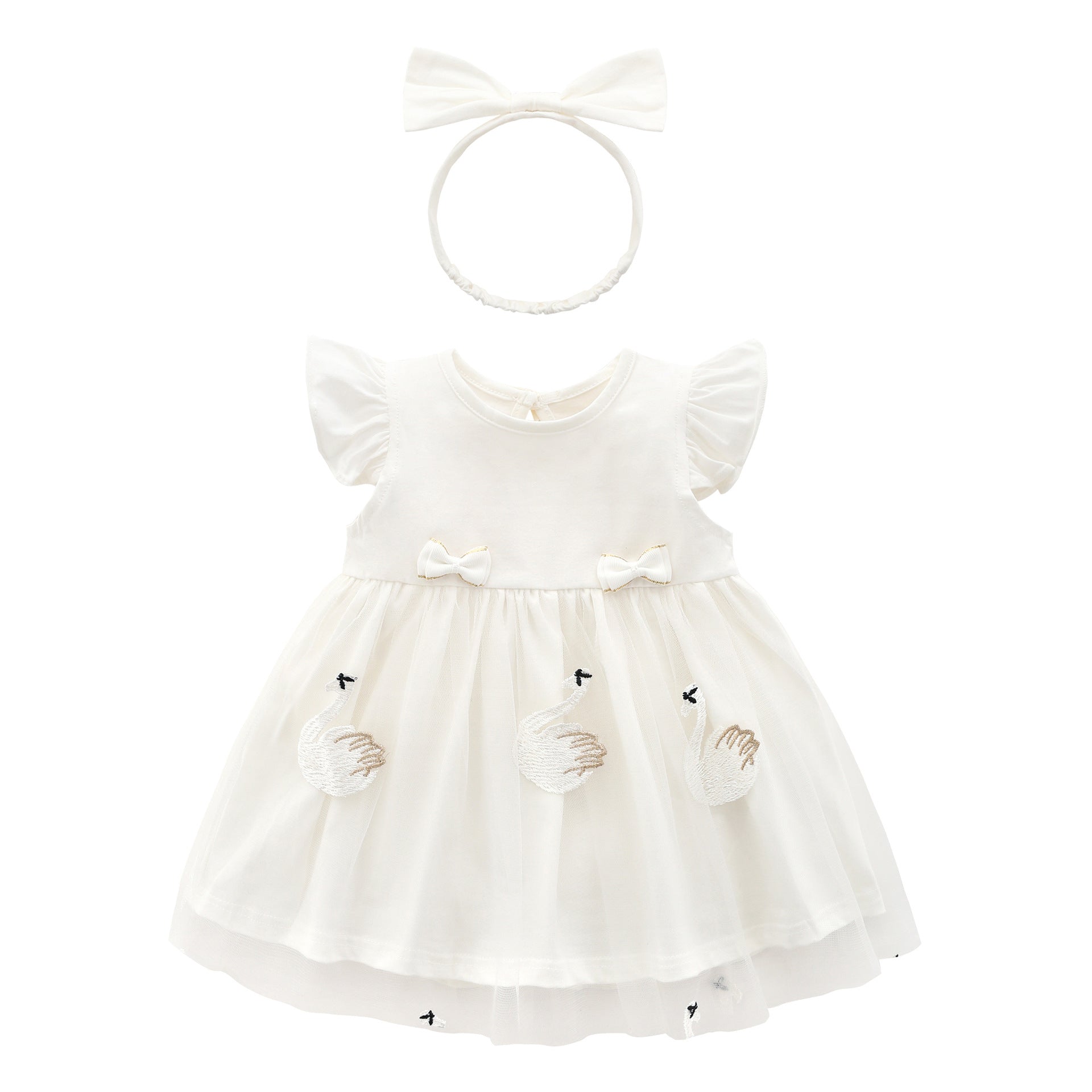 Girls Flared Sleeve Applique Net A-Line Midi Dress