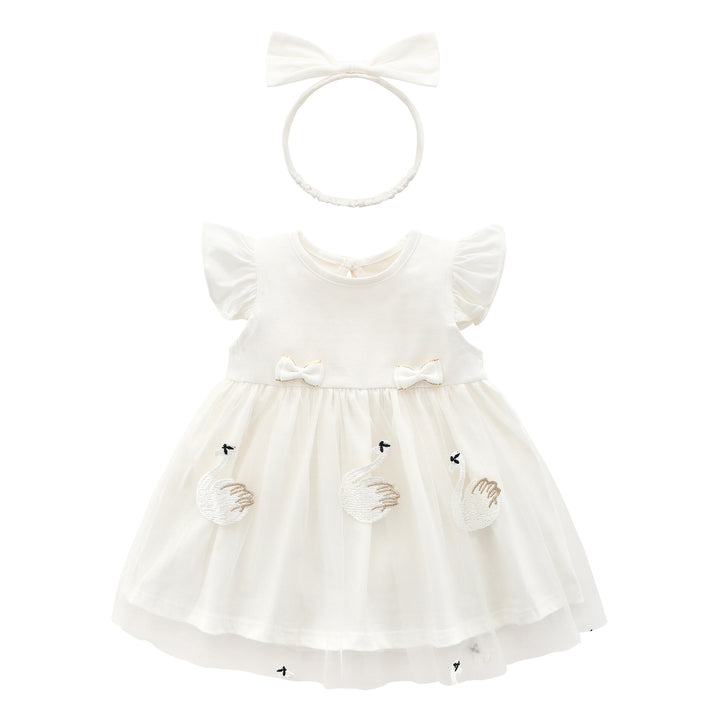 Girls Flared Sleeve Applique Net A-Line Midi Dress