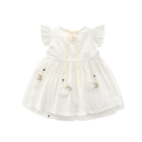 Girls Flared Sleeve Applique Net A-Line Midi Dress