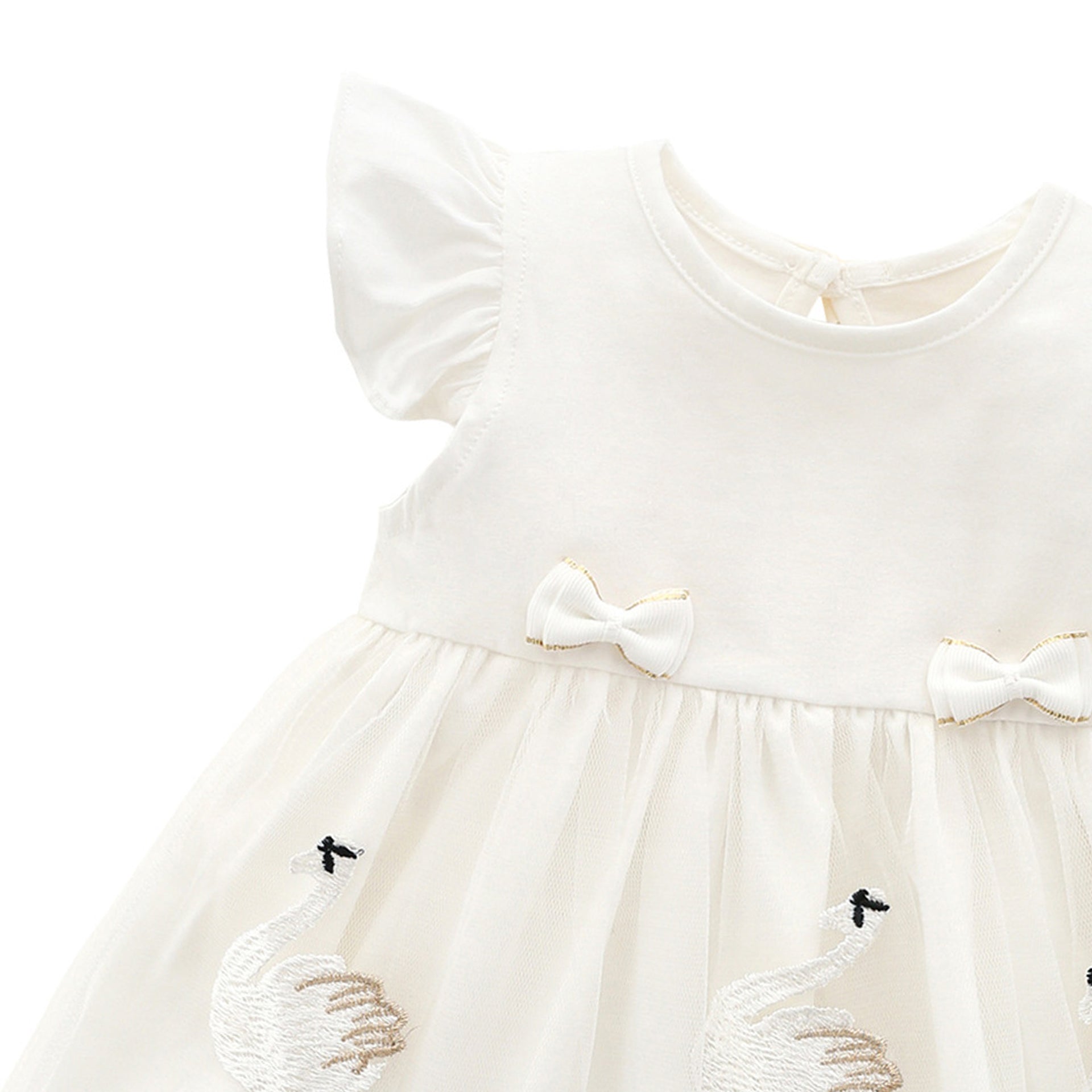 Girls Flared Sleeve Applique Net A-Line Midi Dress
