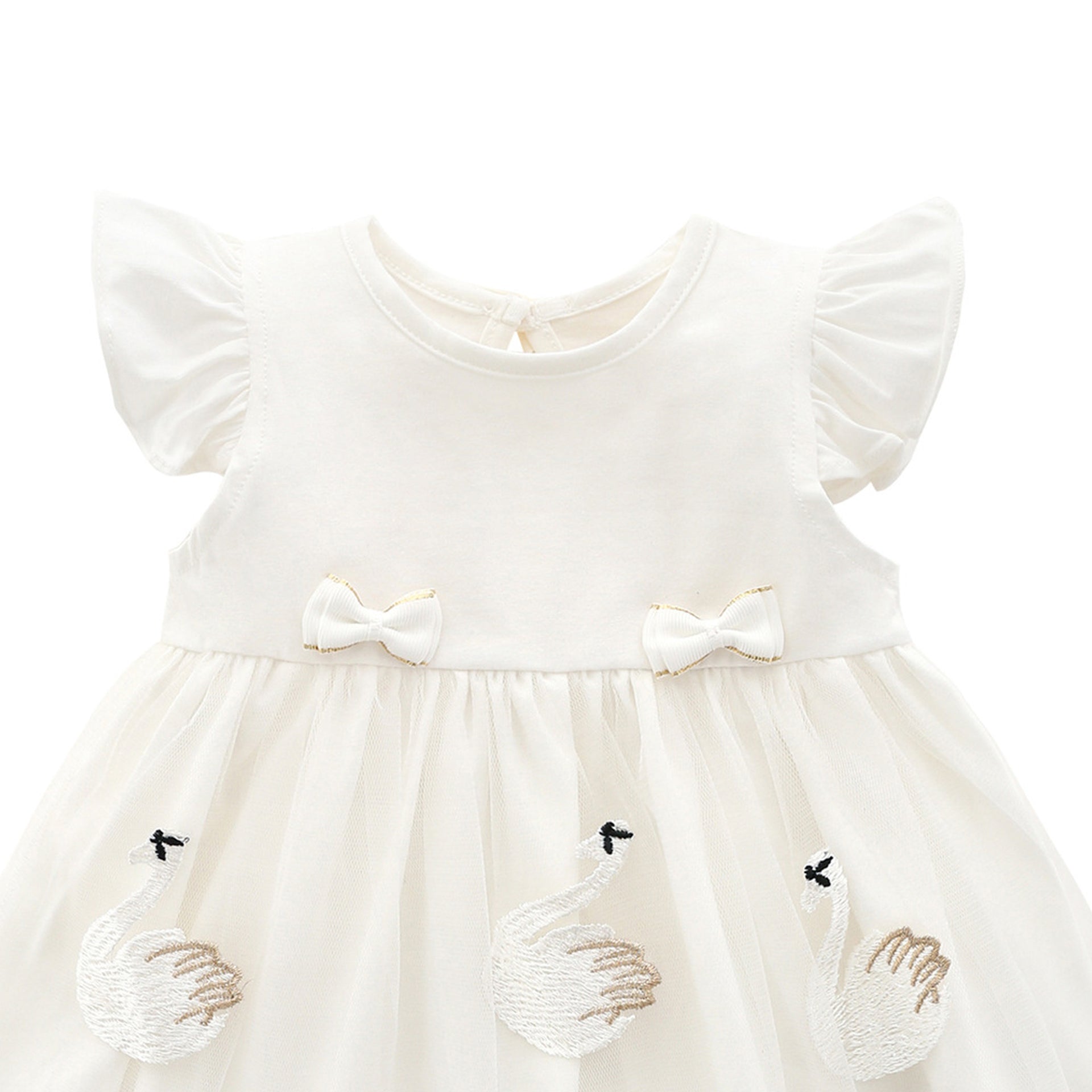 Girls Flared Sleeve Applique Net A-Line Midi Dress