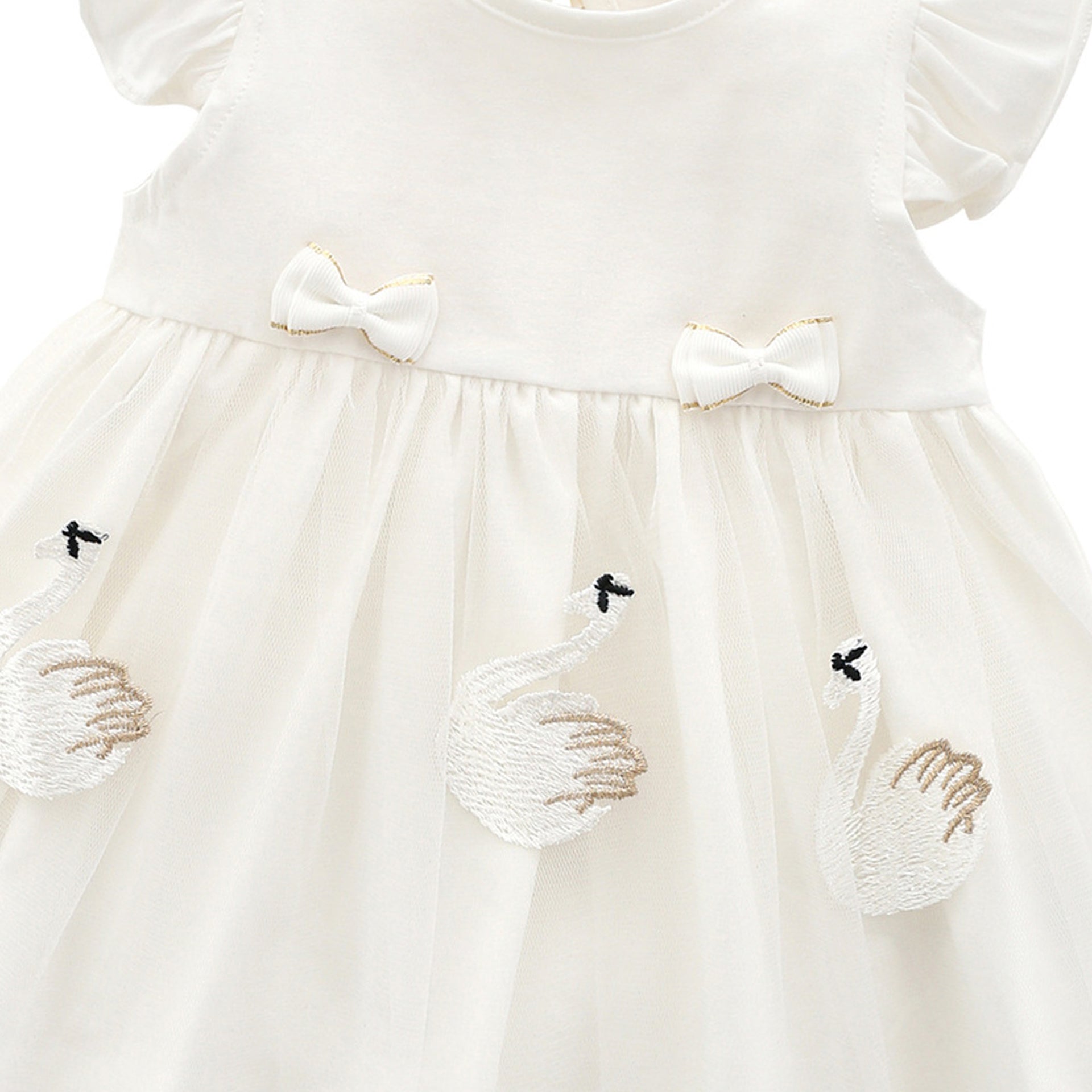 Girls Flared Sleeve Applique Net A-Line Midi Dress