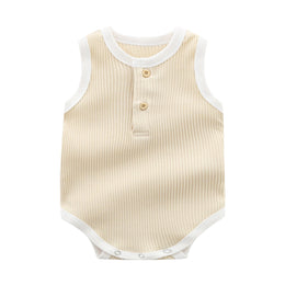 Infant Boys Beige Cotton Rompers