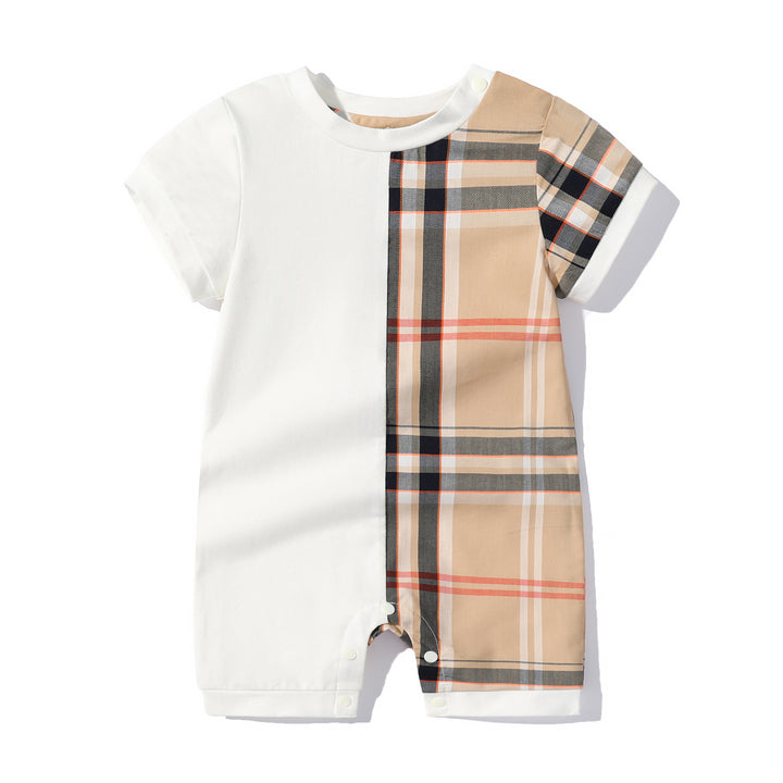 Infant Boys Khaki Colourblocked Cotton Rompers