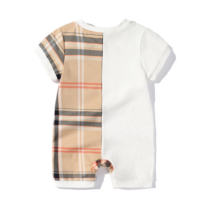 Infant Boys Khaki Colourblocked Cotton Rompers