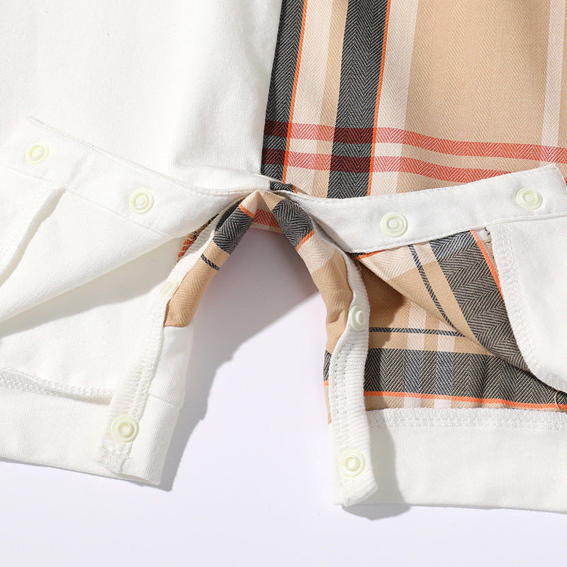 Infant Boys Khaki Colourblocked Cotton Rompers
