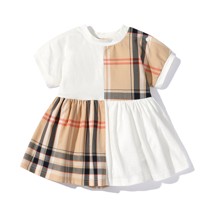 Infant Khaki Checked Frock Style Cotton Bodysuit