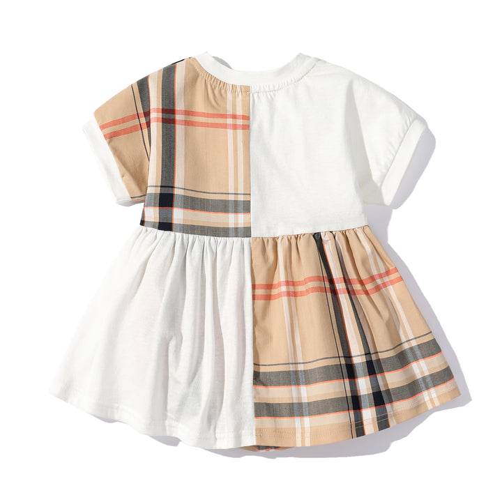 Infant Khaki Checked Frock Style Cotton Bodysuit