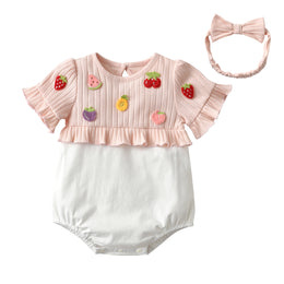 Infants Girls Pink & White Self-Design Cotton Bodysuit