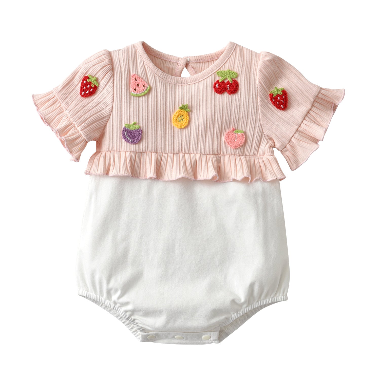 Infants Girls Pink & White Self-Design Cotton Bodysuit